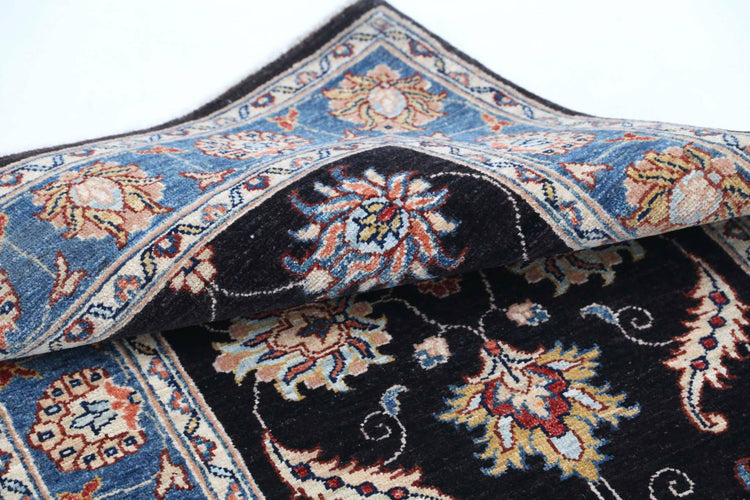 Traditional Hand Knotted Ziegler Farhan Wool Rug of Size 2'9'' X 4'2'' in Black and Blue Colors - Made in Afghanistan