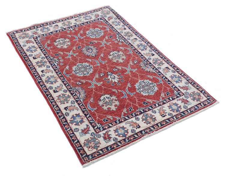 Traditional Hand Knotted Ziegler Farhan Wool Rug of Size 2'9'' X 4'0'' in Red and Ivory Colors - Made in Afghanistan