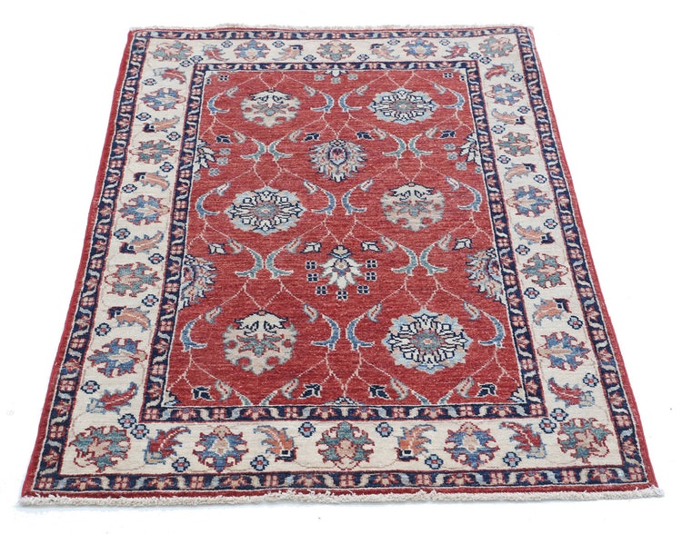Traditional Hand Knotted Ziegler Farhan Wool Rug of Size 2'9'' X 4'0'' in Red and Ivory Colors - Made in Afghanistan