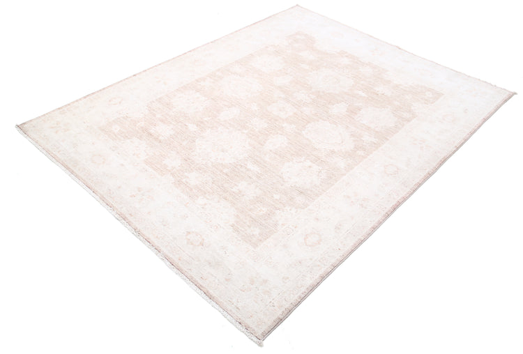 Traditional Hand Knotted Serenity Farhan Wool Rug of Size 5'0'' X 6'5'' in Brown and Ivory Colors - Made in Afghanistan