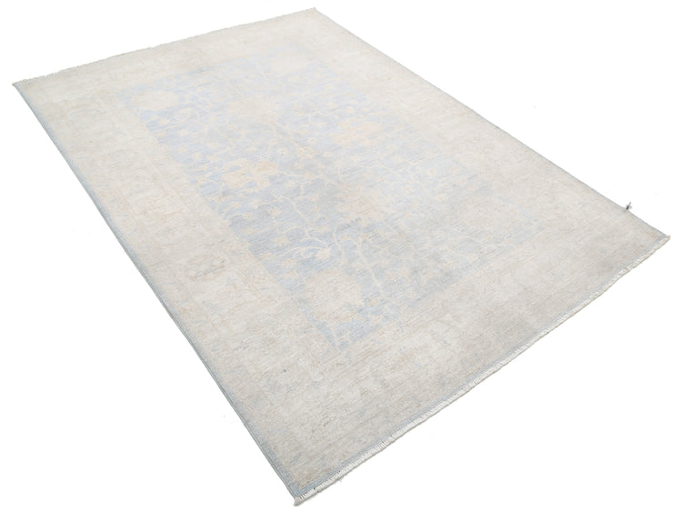 Traditional Hand Knotted Serenity Farhan Wool Rug of Size 4'10'' X 6'8'' in Blue and Ivory Colors - Made in Afghanistan