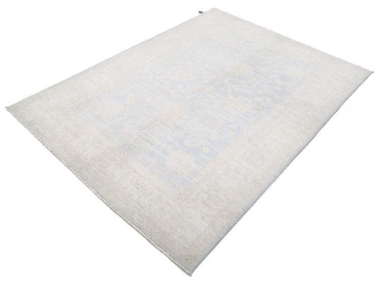 Traditional Hand Knotted Serenity Farhan Wool Rug of Size 4'10'' X 6'8'' in Blue and Ivory Colors - Made in Afghanistan
