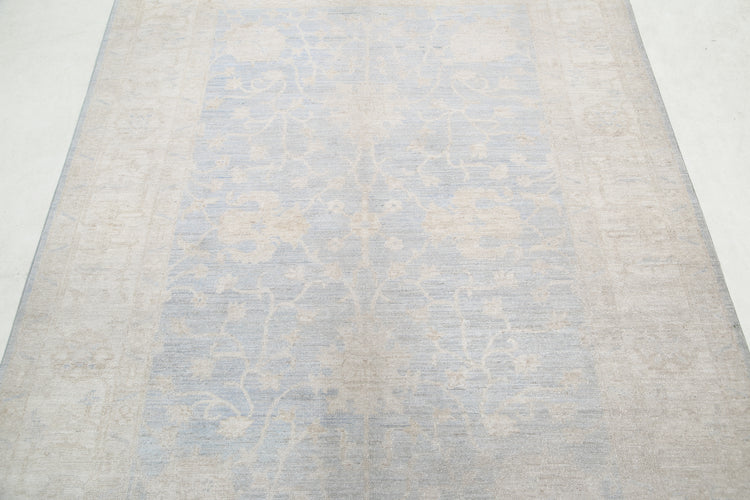 Traditional Hand Knotted Serenity Farhan Wool Rug of Size 4'10'' X 6'8'' in Blue and Ivory Colors - Made in Afghanistan