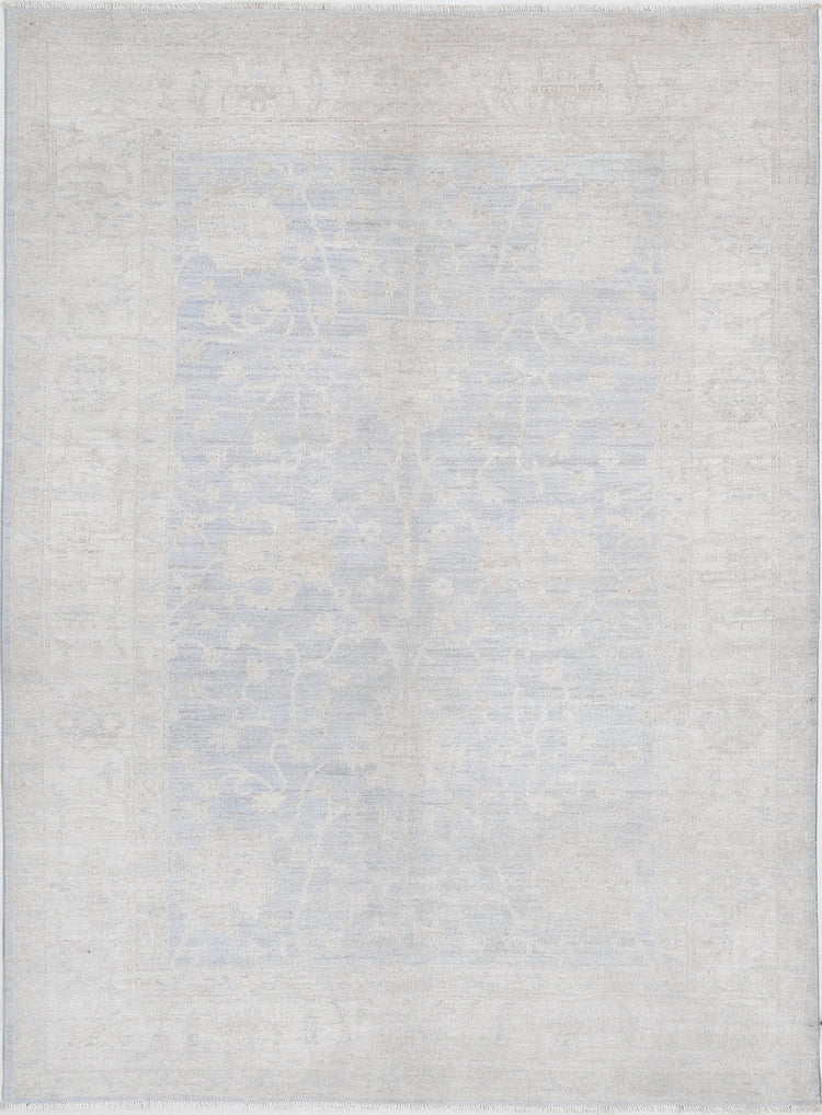 Traditional Hand Knotted Serenity Farhan Wool Rug of Size 4'10'' X 6'8'' in Blue and Ivory Colors - Made in Afghanistan