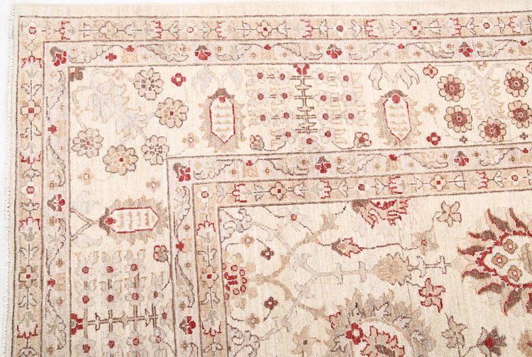 Traditional Hand Knotted Ziegler Farhan Wool Rug of Size 9'2'' X 11'7'' in Ivory and Taupe Colors - Made in Afghanistan