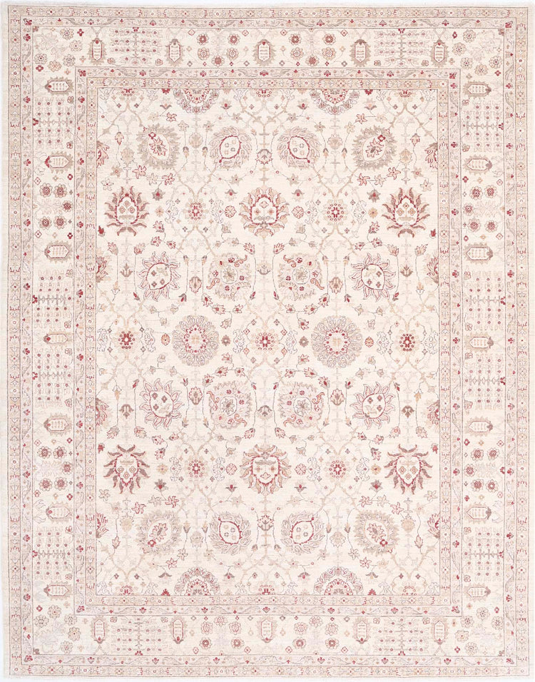 Traditional Hand Knotted Ziegler Farhan Wool Rug of Size 9'2'' X 11'7'' in Ivory and Taupe Colors - Made in Afghanistan