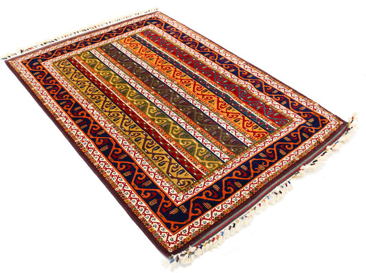 Traditional Hand Knotted Shaal Farhan Wool Rug of Size 4'6'' X 6'4'' in Multi and Multi Colors - Made in Afghanistan