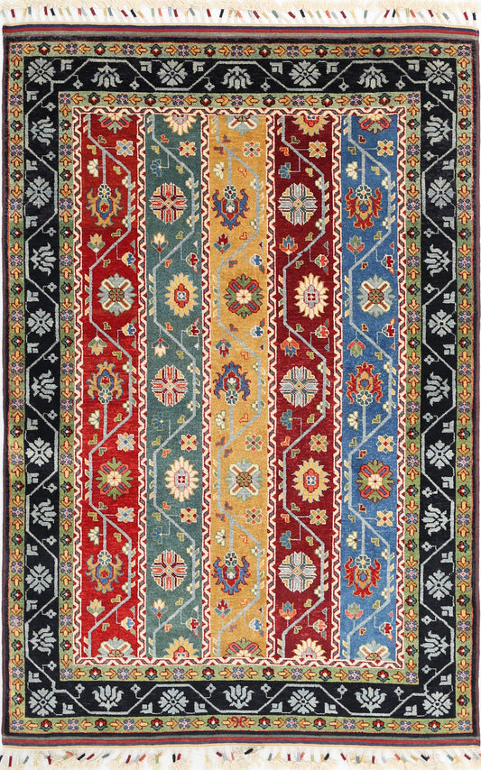 Traditional Hand Knotted Shaal Farhan Wool Rug of Size 4'1'' X 6'6'' in Multi and Multi Colors - Made in Afghanistan