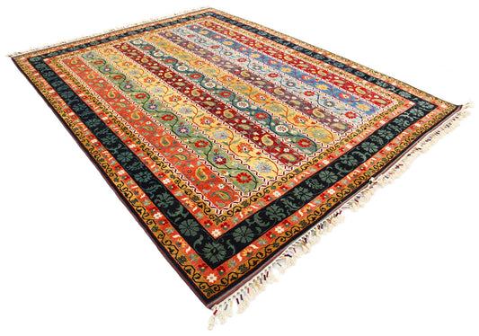 Traditional Hand Knotted Shaal Farhan Wool Rug of Size 8'0'' X 10'5'' in Multi and Multi Colors - Made in Afghanistan