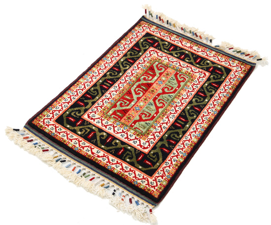 Traditional Hand Knotted Shaal Farhan Wool Rug of Size 2'0'' X 2'11'' in Multi and Multi Colors - Made in Afghanistan