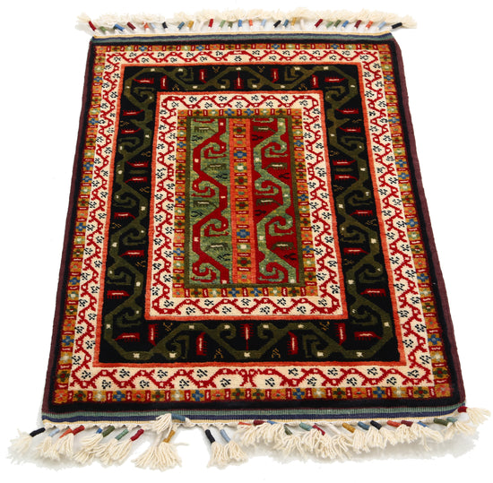 Traditional Hand Knotted Shaal Farhan Wool Rug of Size 2'0'' X 2'11'' in Multi and Multi Colors - Made in Afghanistan