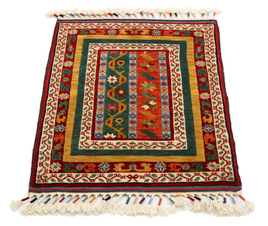 Traditional Hand Knotted Shaal Farhan Wool Rug of Size 2'1'' X 2'8'' in Multi and Multi Colors - Made in Afghanistan