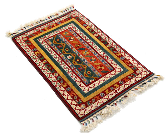 Traditional Hand Knotted Shaal Farhan Wool Rug of Size 2'1'' X 3'2'' in Multi and Multi Colors - Made in Afghanistan