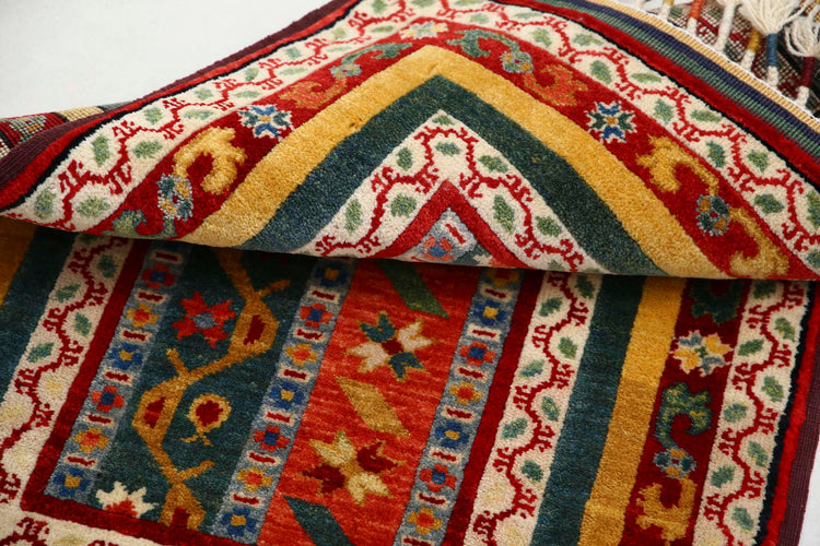 Traditional Hand Knotted Shaal Farhan Wool Rug of Size 2'1'' X 3'2'' in Multi and Multi Colors - Made in Afghanistan