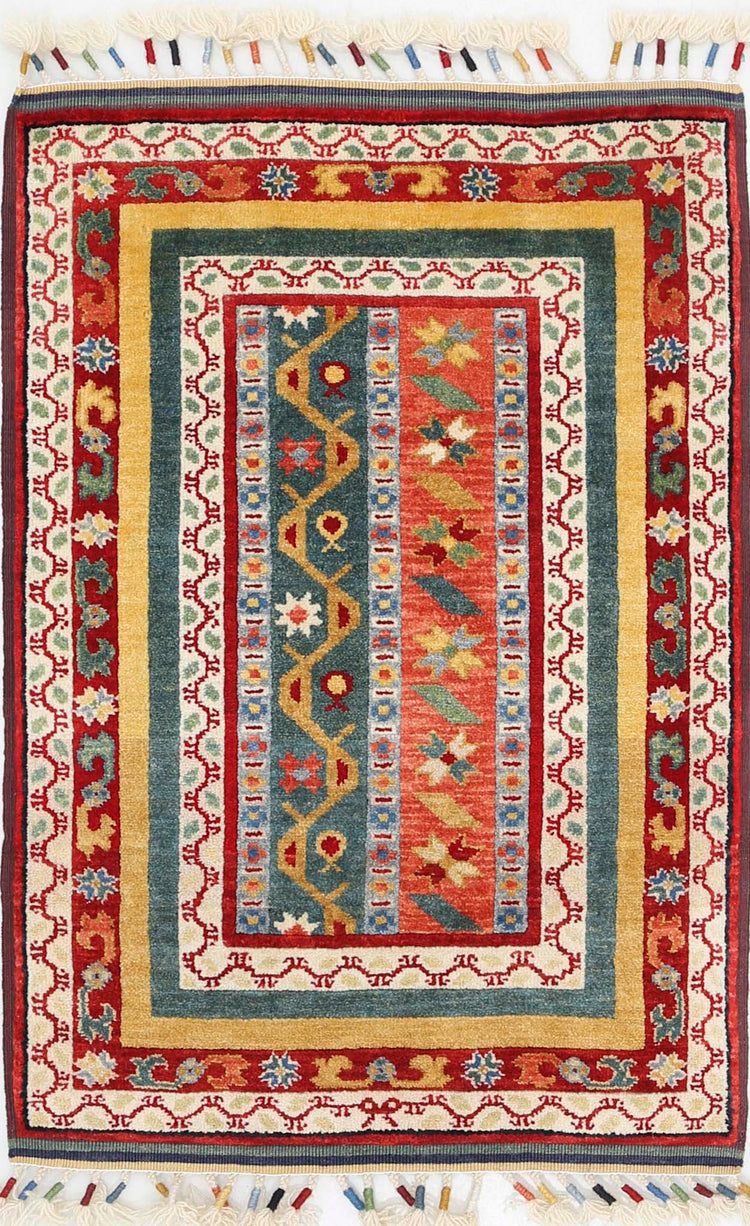 Traditional Hand Knotted Shaal Farhan Wool Rug of Size 2'1'' X 3'2'' in Multi and Multi Colors - Made in Afghanistan