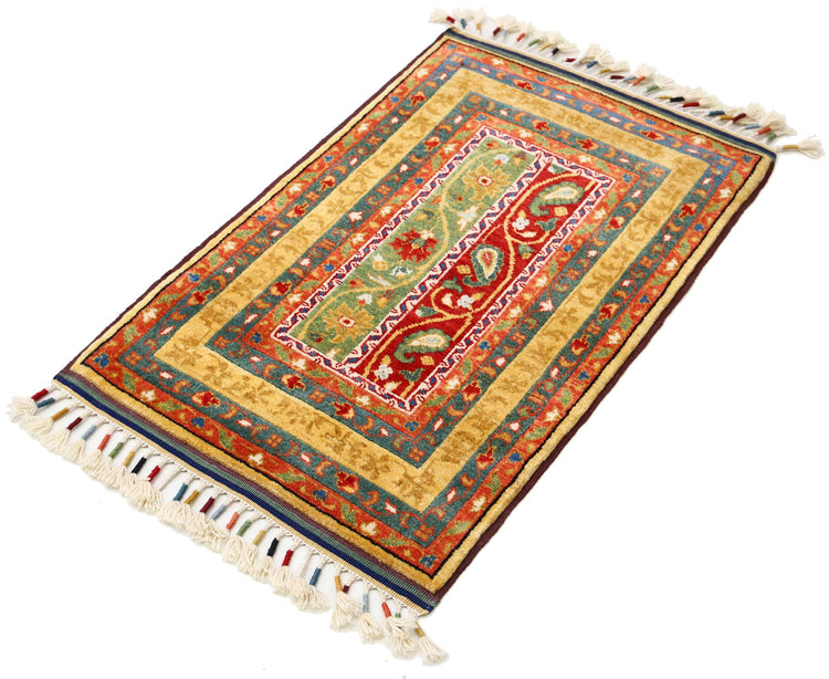 Traditional Hand Knotted Shaal Farhan Wool Rug of Size 2'1'' X 3'2'' in Multi and Multi Colors - Made in Afghanistan