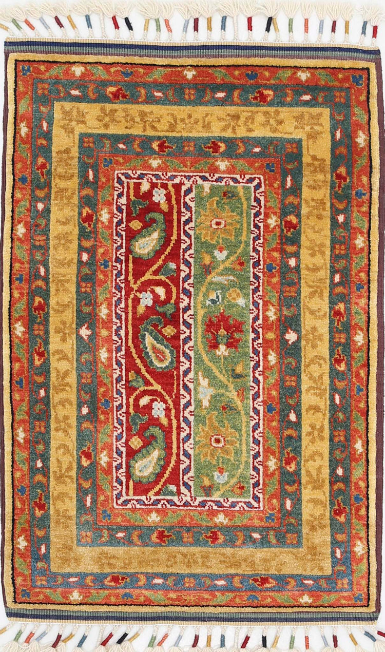 Traditional Hand Knotted Shaal Farhan Wool Rug of Size 2'1'' X 3'2'' in Multi and Multi Colors - Made in Afghanistan