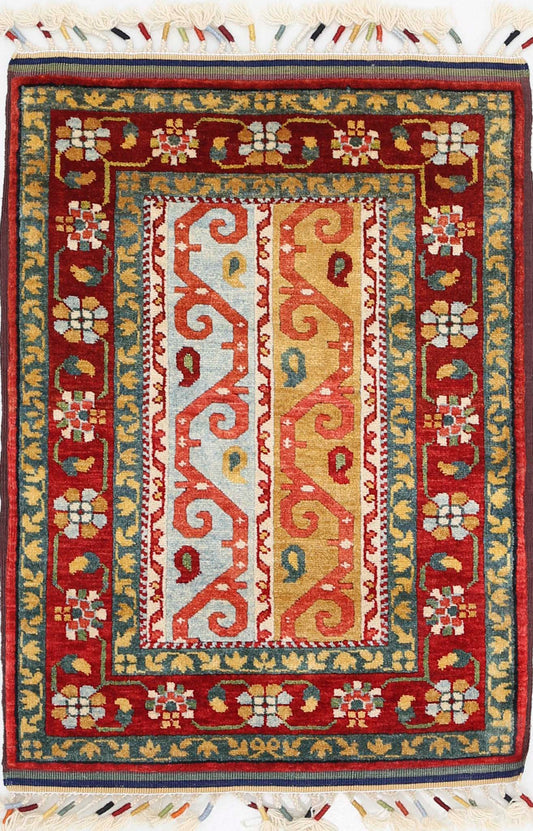 Traditional Hand Knotted Shaal Farhan Wool Rug of Size 2'1'' X 3'0'' in Multi and Multi Colors - Made in Afghanistan