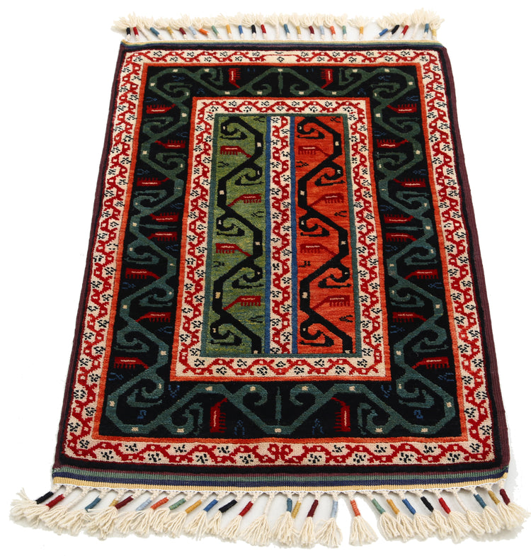 Traditional Hand Knotted Shaal Farhan Wool Rug of Size 2'0'' X 3'1'' in Multi and Multi Colors - Made in Afghanistan