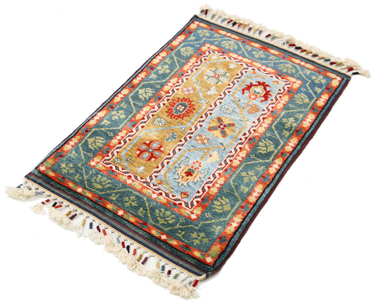 Traditional Hand Knotted Shaal Farhan Wool Rug of Size 2'0'' X 3'1'' in Multi and Multi Colors - Made in Afghanistan