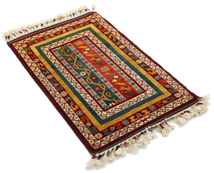 Traditional Hand Knotted Shaal Farhan Wool Rug of Size 2'0'' X 3'2'' in Multi and Multi Colors - Made in Afghanistan