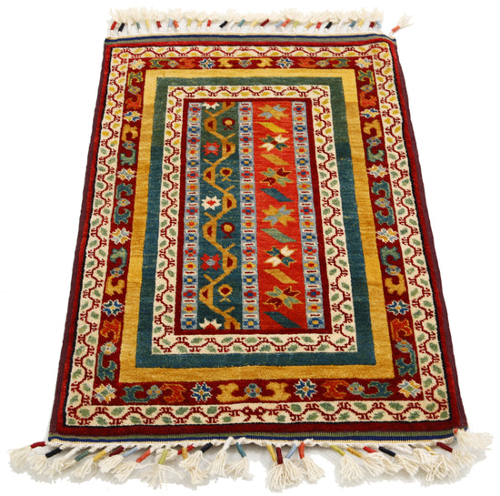 Traditional Hand Knotted Shaal Farhan Wool Rug of Size 2'0'' X 3'2'' in Multi and Multi Colors - Made in Afghanistan