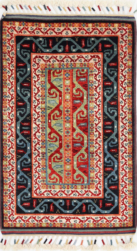 Traditional Hand Knotted Shaal Farhan Wool Rug of Size 2'0'' X 3'4'' in Multi and Multi Colors - Made in Afghanistan