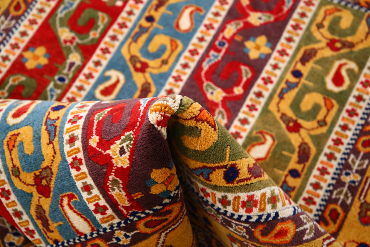 Traditional Hand Knotted Shaal Farhan Wool Rug of Size 3'2'' X 4'1'' in Multi and Multi Colors - Made in Afghanistan