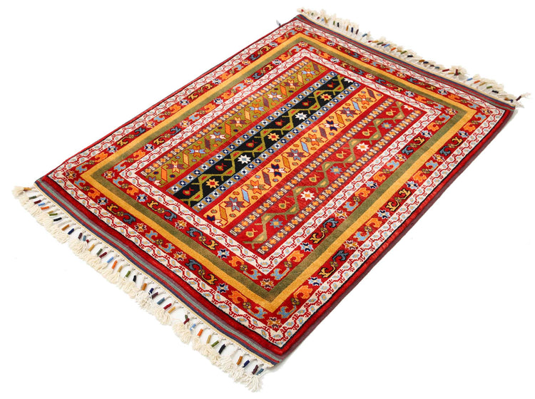 Traditional Hand Knotted Shaal Farhan Wool Rug of Size 3'3'' X 4'2'' in Multi and Multi Colors - Made in Afghanistan