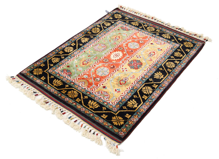 Traditional Hand Knotted Shaal Farhan Wool Rug of Size 3'2'' X 4'1'' in Multi and Multi Colors - Made in Afghanistan