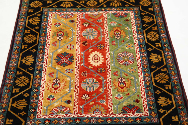Traditional Hand Knotted Shaal Farhan Wool Rug of Size 3'2'' X 4'1'' in Multi and Multi Colors - Made in Afghanistan