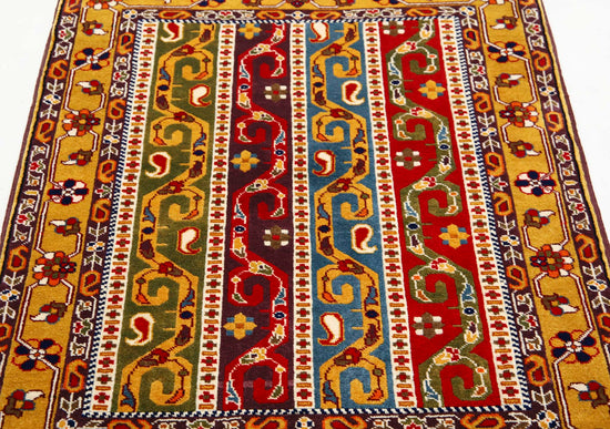 Traditional Hand Knotted Shaal Farhan Wool Rug of Size 3'1'' X 4'2'' in Multi and Multi Colors - Made in Afghanistan