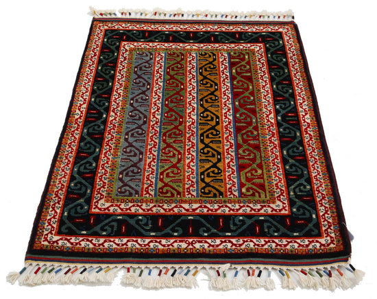 Traditional Hand Knotted Shaal Farhan Wool Rug of Size 3'2'' X 4'3'' in Multi and Multi Colors - Made in Afghanistan