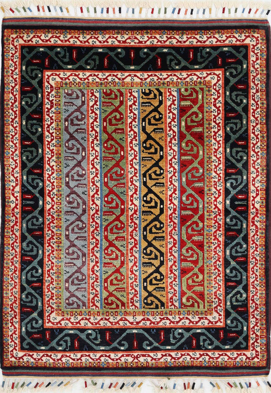 Traditional Hand Knotted Shaal Farhan Wool Rug of Size 3'2'' X 4'3'' in Multi and Multi Colors - Made in Afghanistan