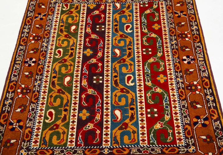 Traditional Hand Knotted Shaal Farhan Wool Rug of Size 3'1'' X 4'3'' in Multi and Multi Colors - Made in Afghanistan