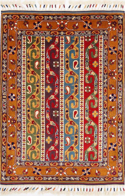 Traditional Hand Knotted Shaal Farhan Wool Rug of Size 3'1'' X 4'3'' in Multi and Multi Colors - Made in Afghanistan
