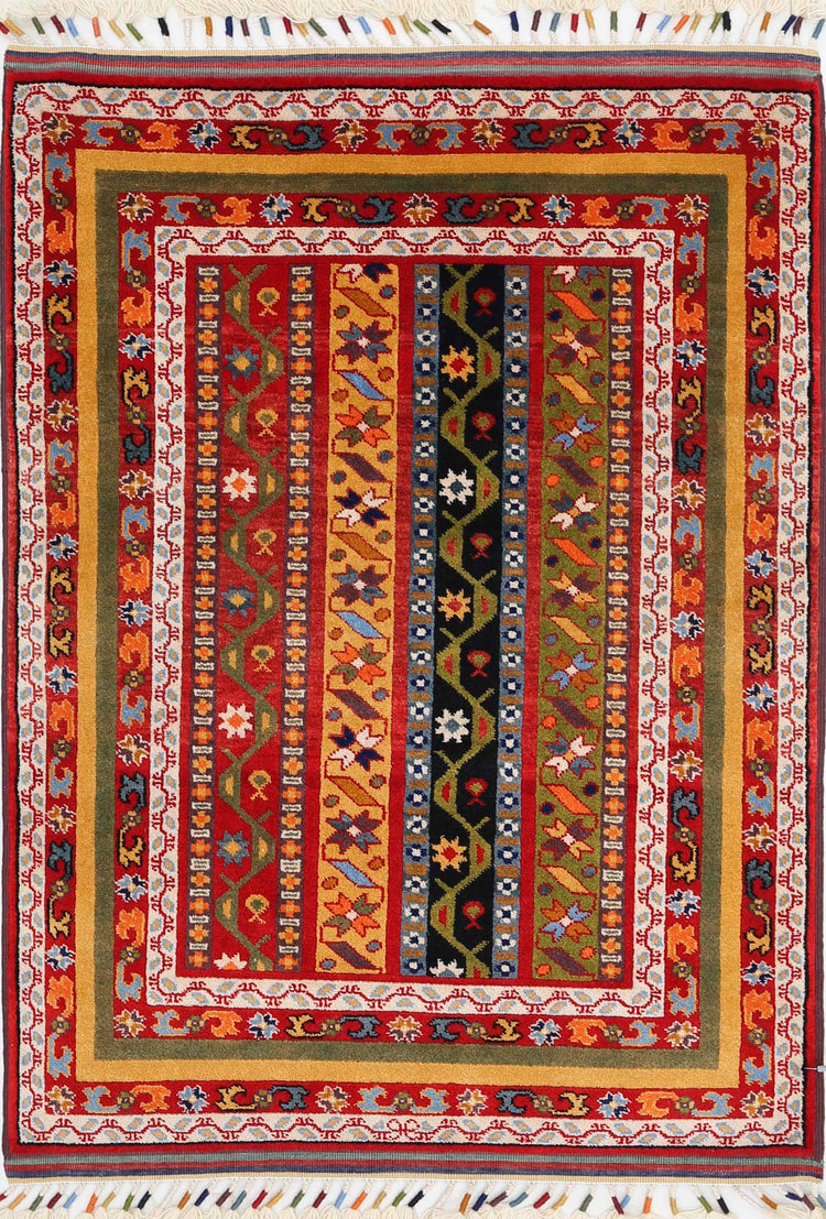 Traditional Hand Knotted Shaal Farhan Wool Rug of Size 3'2'' X 4'6'' in Multi and Multi Colors - Made in Afghanistan
