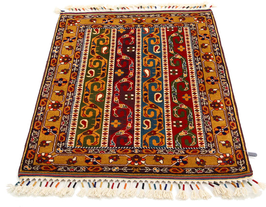 Traditional Hand Knotted Shaal Farhan Wool Rug of Size 3'3'' X 3'11'' in Multi and Multi Colors - Made in Afghanistan