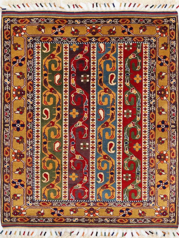 Traditional Hand Knotted Shaal Farhan Wool Rug of Size 3'3'' X 3'11'' in Multi and Multi Colors - Made in Afghanistan
