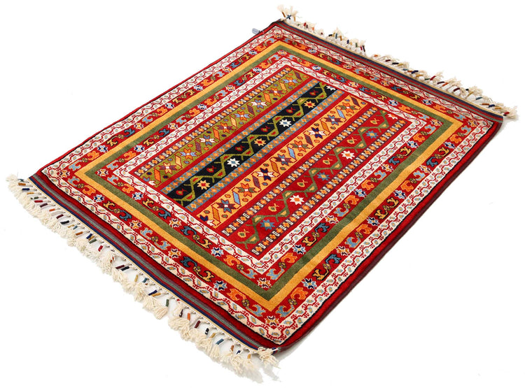 Traditional Hand Knotted Shaal Farhan Wool Rug of Size 3'3'' X 4'0'' in Multi and Multi Colors - Made in Afghanistan