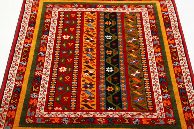 Traditional Hand Knotted Shaal Farhan Wool Rug of Size 3'3'' X 4'0'' in Multi and Multi Colors - Made in Afghanistan