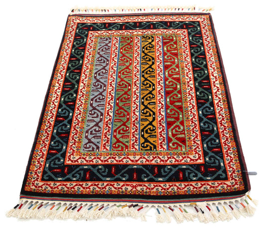 Traditional Hand Knotted Shaal Farhan Wool Rug of Size 3'3'' X 4'7'' in Multi and Multi Colors - Made in Afghanistan