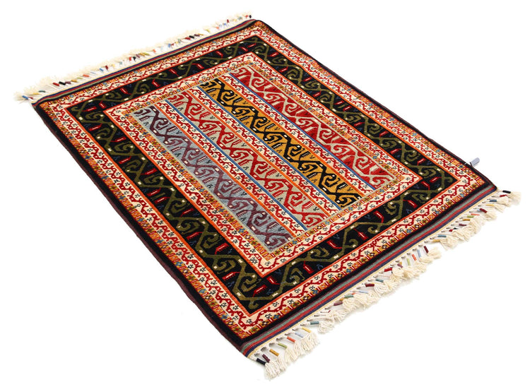 Traditional Hand Knotted Shaal Farhan Wool Rug of Size 3'3'' X 4'0'' in Multi and Multi Colors - Made in Afghanistan