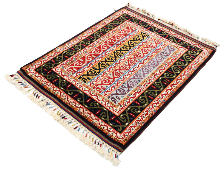 Traditional Hand Knotted Shaal Farhan Wool Rug of Size 3'3'' X 4'0'' in Multi and Multi Colors - Made in Afghanistan
