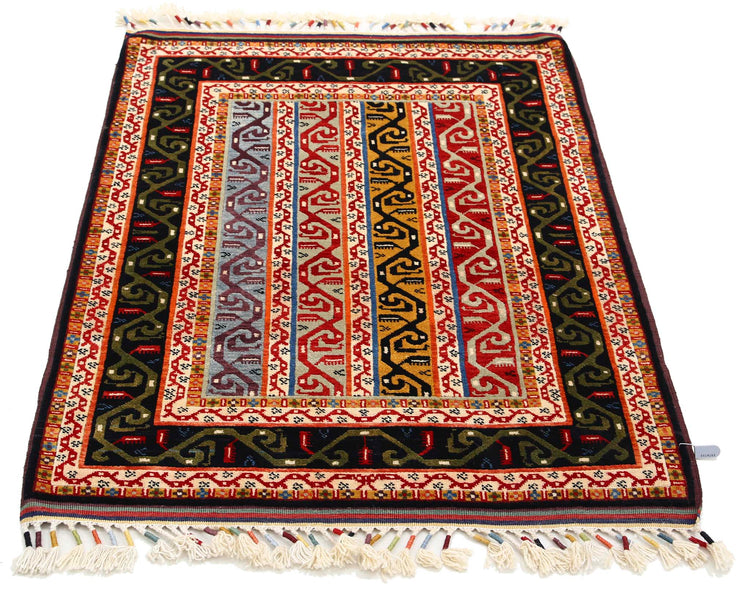 Traditional Hand Knotted Shaal Farhan Wool Rug of Size 3'3'' X 4'0'' in Multi and Multi Colors - Made in Afghanistan