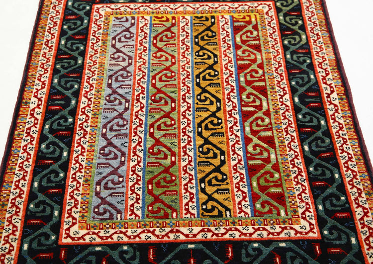 Traditional Hand Knotted Shaal Farhan Wool Rug of Size 3'1'' X 4'7'' in Multi and Multi Colors - Made in Afghanistan