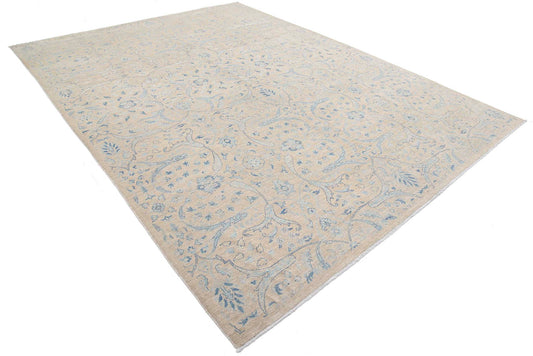 Transitional Hand Knotted Artemix Farhan Wool Rug of Size 8'11'' X 12'1'' in Taupe and Blue Colors - Made in Afghanistan