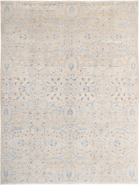 Transitional Hand Knotted Artemix Farhan Wool Rug of Size 8'11'' X 12'1'' in Taupe and Blue Colors - Made in Afghanistan