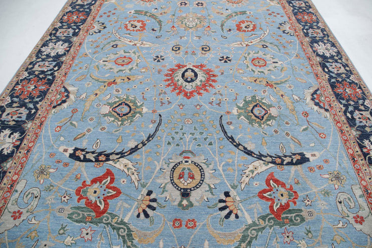 Traditional Hand Knotted Ziegler Farhan Wool Rug of Size 9'0'' X 12'2'' in Blue and Blue Colors - Made in Afghanistan