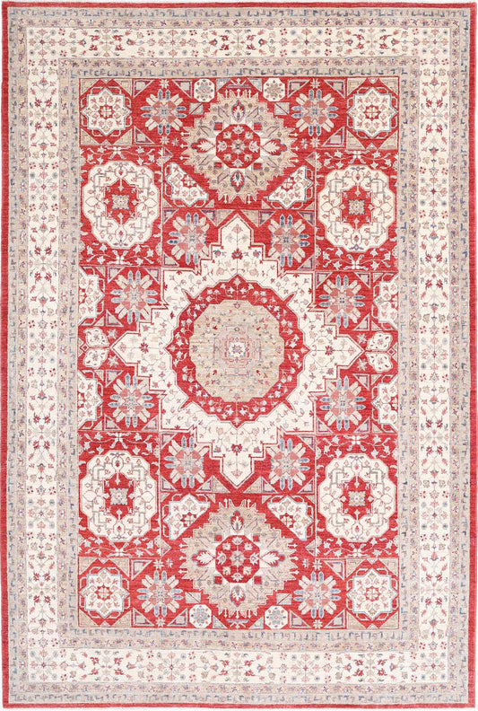 Traditional Hand Knotted Ziegler Farhan Wool Rug of Size 8'3'' X 12'4'' in Red and Ivory Colors - Made in Afghanistan